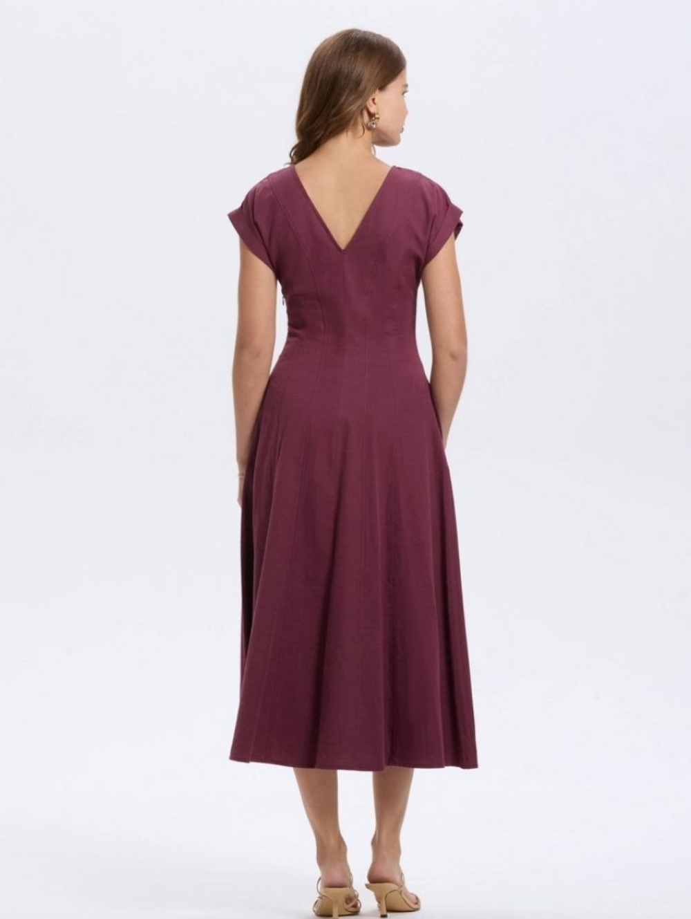 NWT Wine/Mauve A-LINE Dress MEDIUM V-NECK Front & Back 'a new day'
